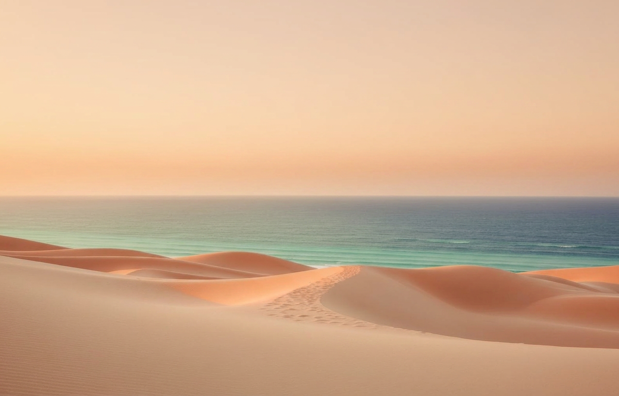 Desert dunes meeting the turquoise ocean in Boa Vista